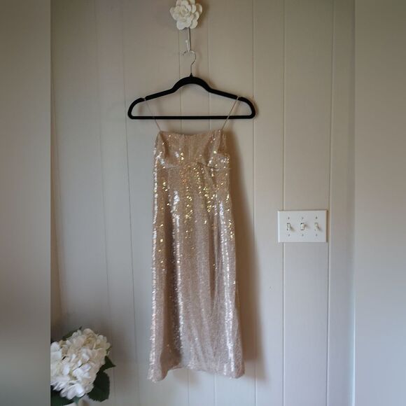GUESS Champagne Beige Strapless Sequin Mini Dress Size 2 Cocktail Party Look - Picture 3 of 11